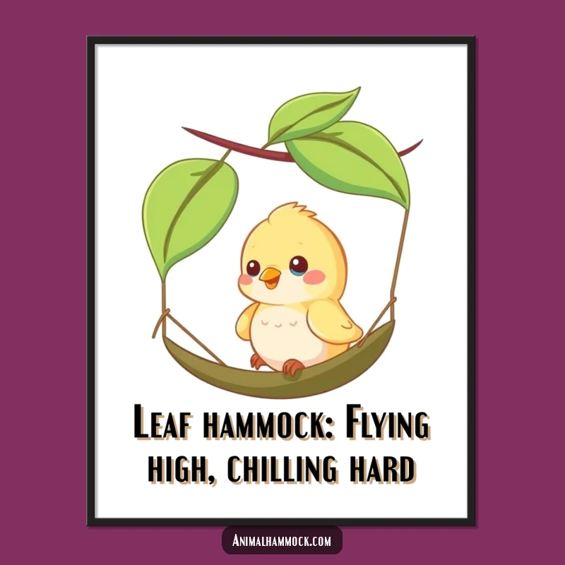 Free Printable Bird Wall Art: Leaf Hammock Swinging Happy Funny Downloadable Art