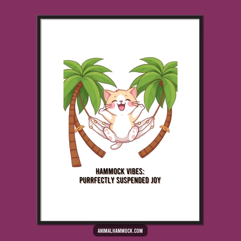 Free Printable Cat Hammock Art - Tropical Downloadable Decor for Relaxed Spaces