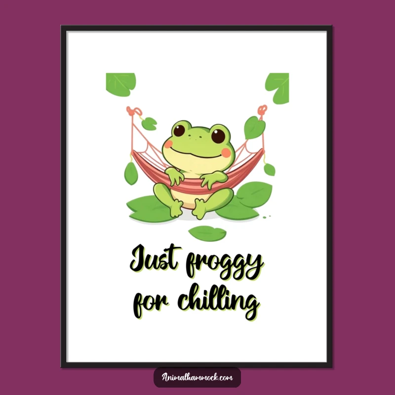 Free Printable Frog Hammock Art: Funny Green Amphibian Downloadable Wall Decor