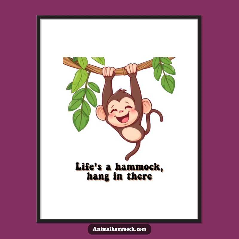 Free Printable Funny Monkey Wall Art: Giggling Upside Down in Hammock, Downloadable Decor