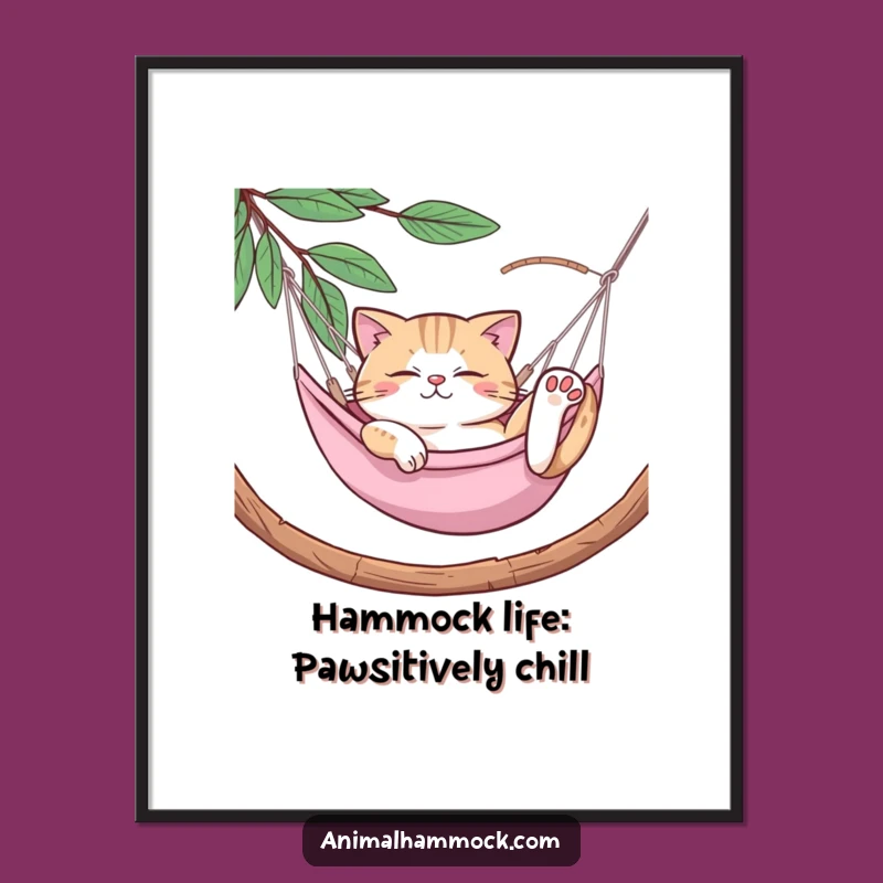 Free Printable Hammock Cat Wall Art: Funny Relaxed Feline Decor Downloadable