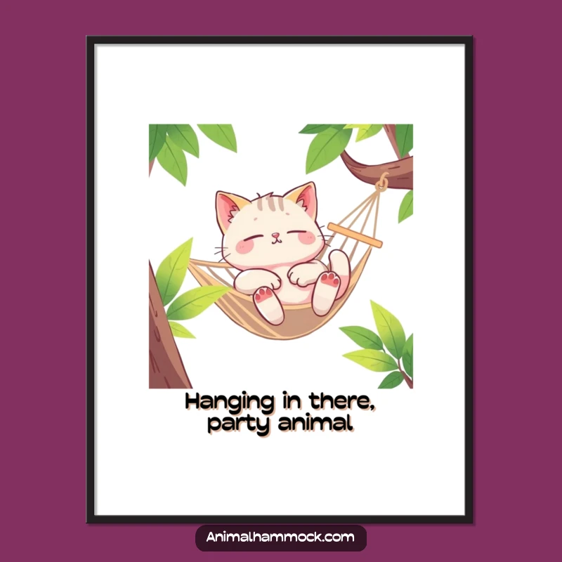 Free Printable Wall Art: Euphoric Cat Hammock Chill, Funny Downloadable Art