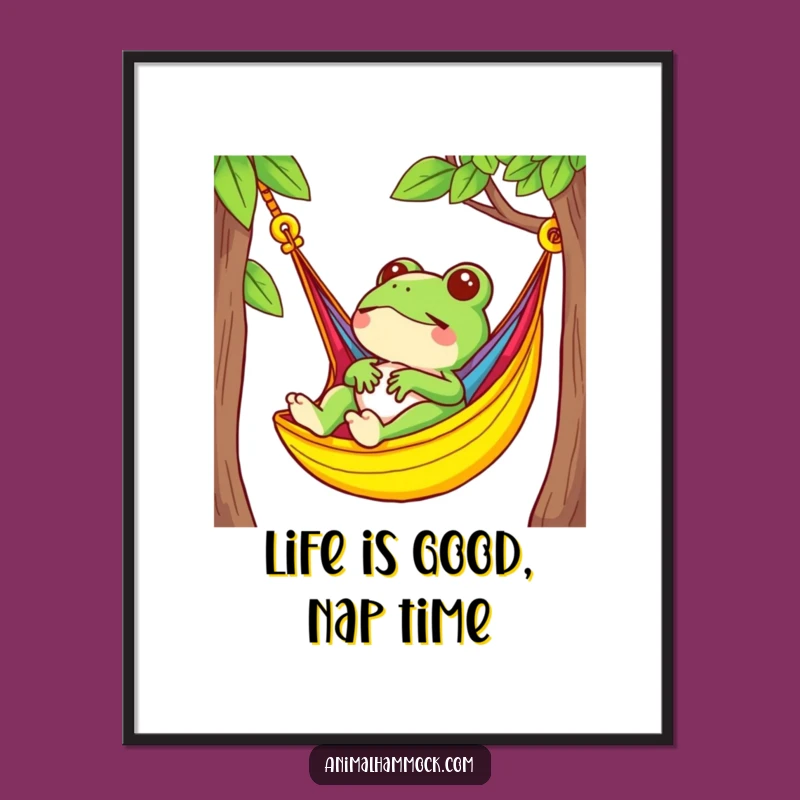 Free Printable Wall Art: Funny Frog Hammock Art, Downloadable Decor