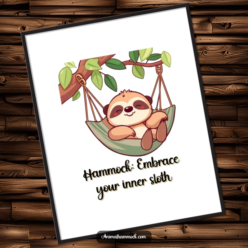 Funny Free Printable Wall Art: A cheerful sloth contentedly resting in a hammock, illustrating ultimate relaxation and humor.