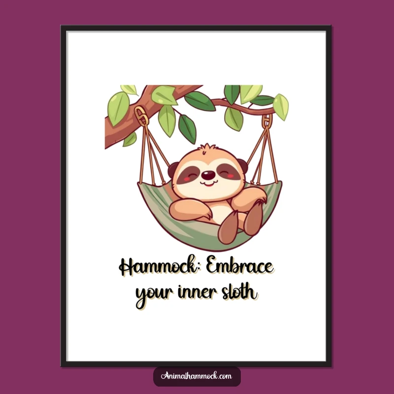 Free Printable Wall Art: Relaxed Sloth Hammock Scene, Funny Downloadable Decor
