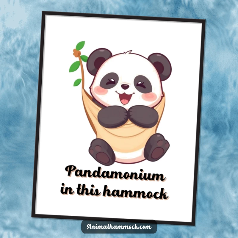 Funny Free Printable Wall Art: A playful panda hugging a hammock with immense happiness and joy.