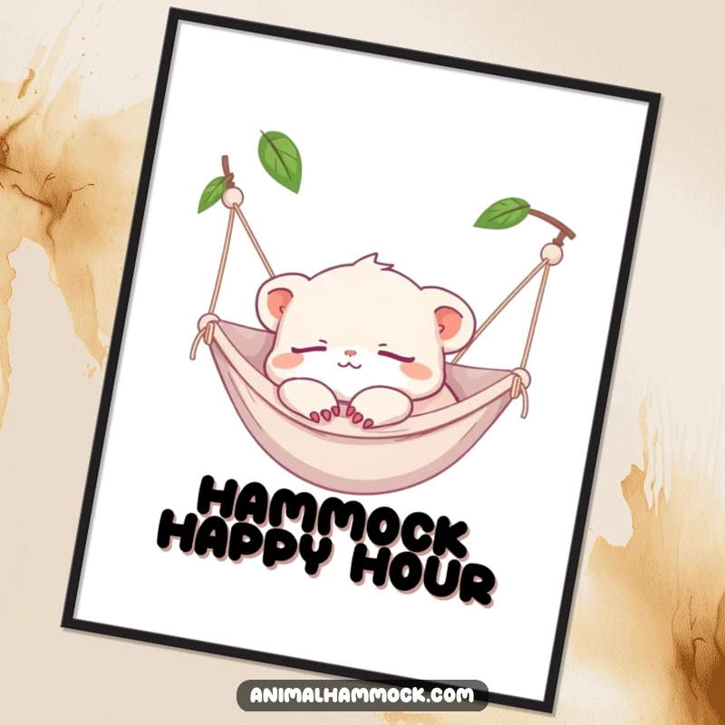 Funny Free Printable Wall Art: A tiny creature deeply asleep in a hammock, paws dangling peacefully.