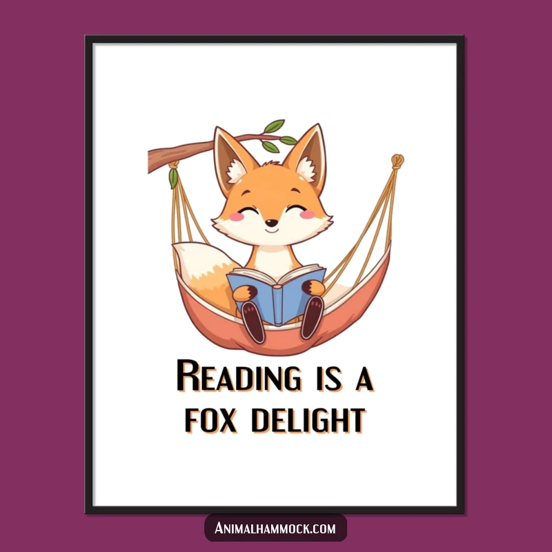 Funny Free Printable Wall Art: Reading Fox Hammock Art Downloadable Decor