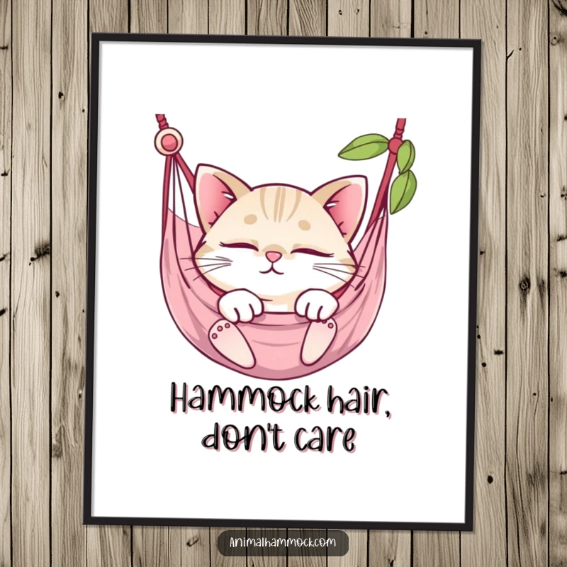 Funny Free Printable Wall Art: Adorable round cat napping soundly in a hammock, serene and cute.