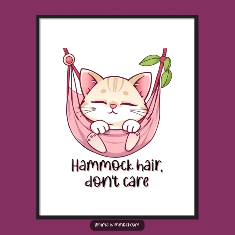 Funny Free Printable Wall Art: Snoozing Cat Hammock Art Downloadable Decor