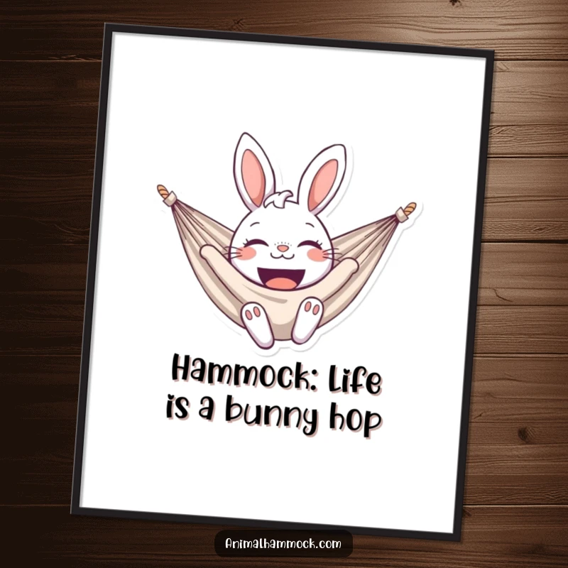 Funny Free Printable Wall Art: A delighted bunny resting happily in a hammock, radiating pure joy and humor.