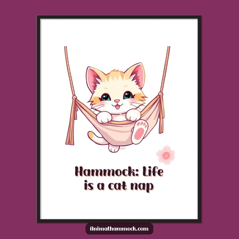 Free Printable Wall Art: Playful Kitten Hammock Scene, Funny Downloadable Decor