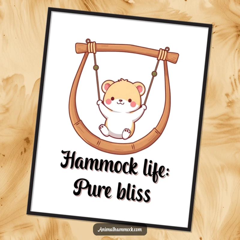 Funny Free Printable Wall Art: Small animal enjoying a leisurely swing in a hammock, radiating pure bliss and relaxation.
