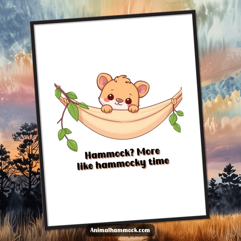 Funny Free Printable Wall Art: A playful animal peeking over a hammock edge, creating a humorous and charming focal point.
