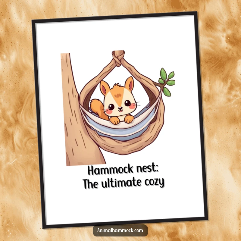 Funny Free Printable Wall Art: A curious squirrel peeking over the edge of its cozy nest hammock, adding intrigue to any room.