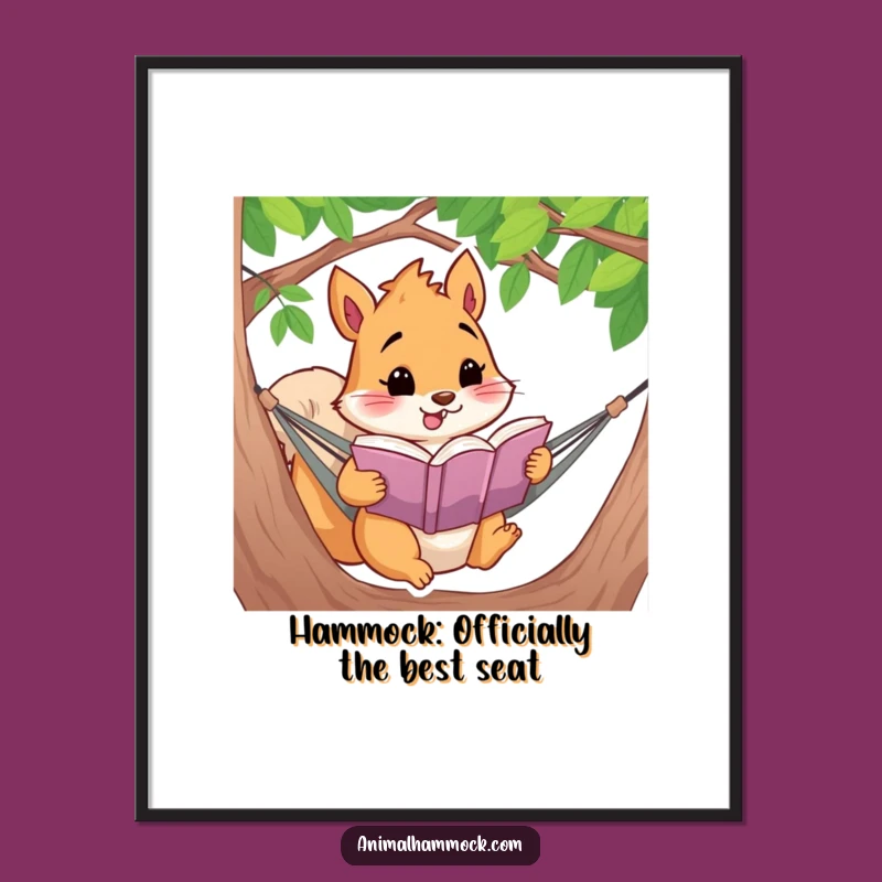 Free Printable Wall Art: Funny Squirrel Reading in Hammock, Downloadable Decor