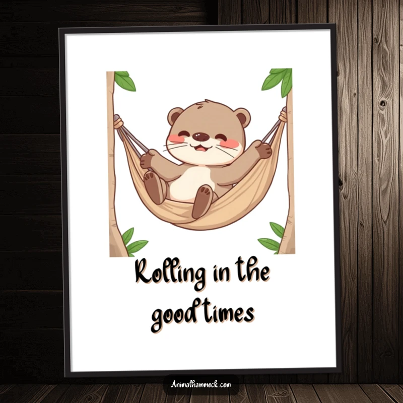 Funny Free Printable Wall Art: Playful otter character rolling around happily inside a hammock, showcasing pure joy.