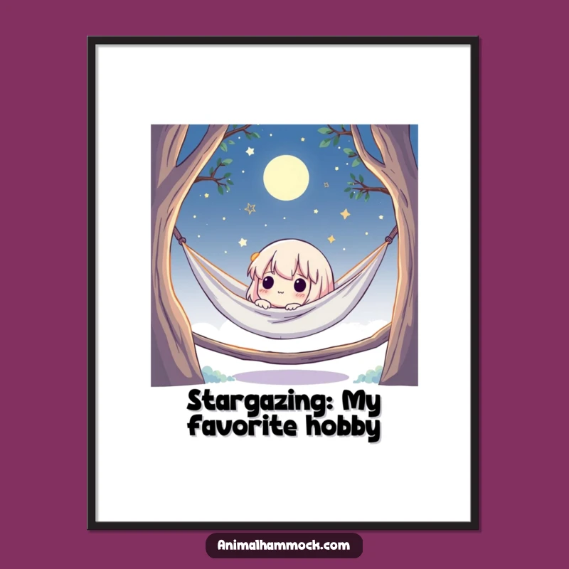 Funny Free Printable Wall Art: Cute Hammock Character Starry Night Dreamy Downloadable Art