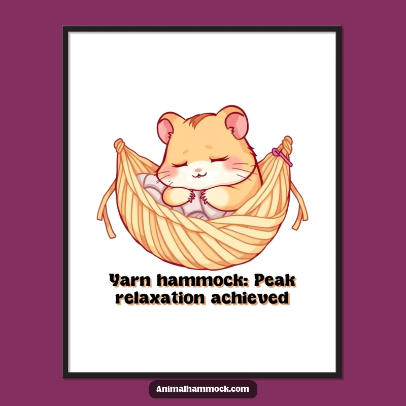 Free Printable Hamster Wall Art: Sleepy Hamster Yarn Hammock Cozy Funny Downloadable Art