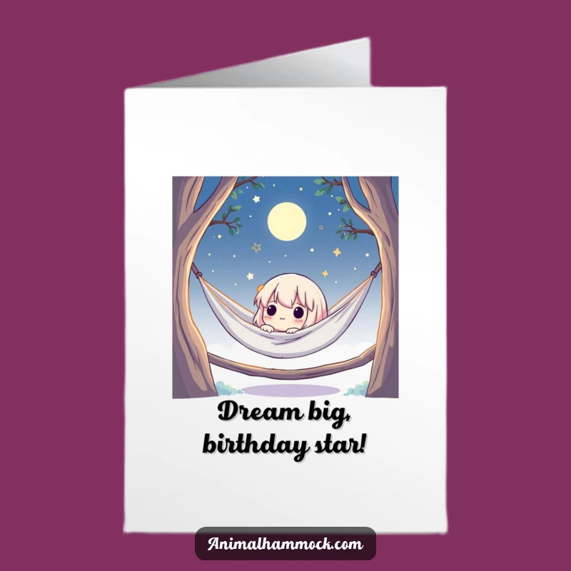 Free Printable Birthday Card: Cute Star Gazing Hammock Character Funny Downloadable Gift