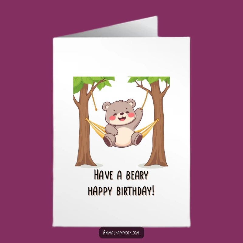 Free Printable Birthday Card: Bear Cub Hammock Fun Funny Downloadable Gift