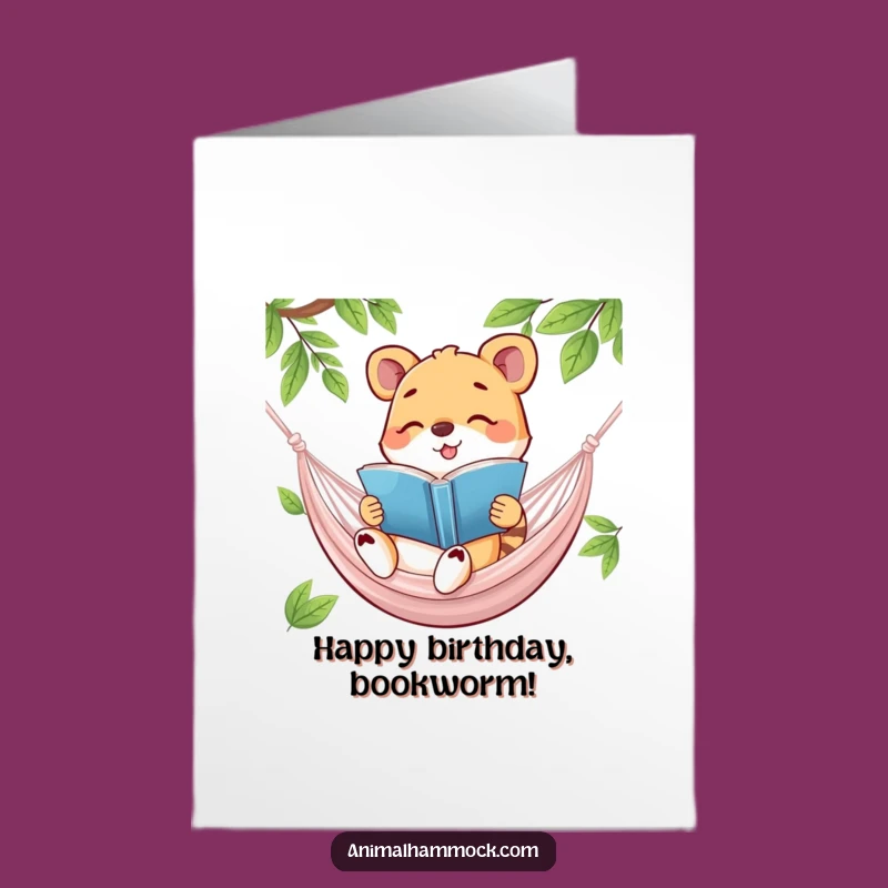 Free Printable Birthday Card: Happy Animal Reading Hammock Funny Downloadable Gift
