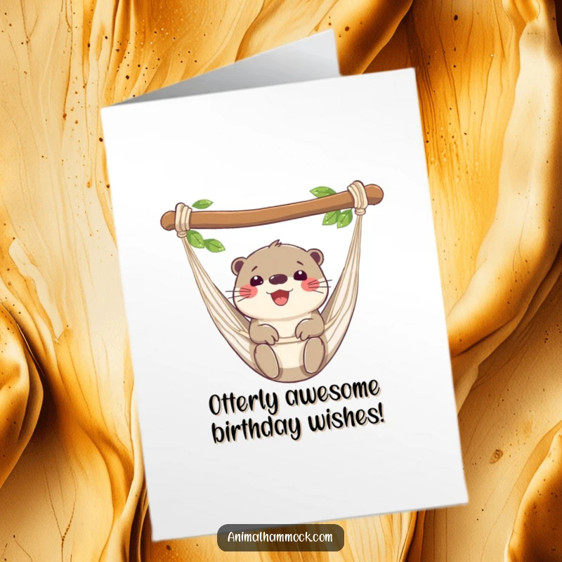Funny Free Printable Birthday Card: A happy otter chilling blissfully in a hammock, perfect for birthday wishes.