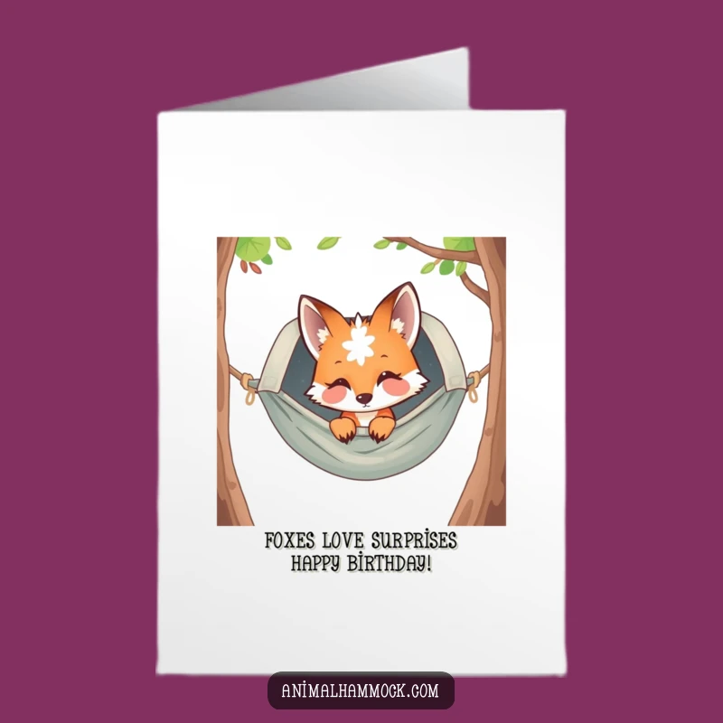 Free Printable Curious Fox Birthday Card: Hilarious Hammock Peek-a-Boo Downloadable Gift