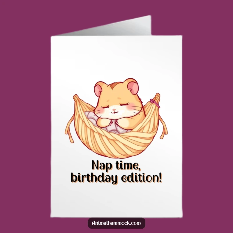 Free Printable Hamster Birthday Card: Adorable Sleepy Hamster Yarn Hammock Funny Downloadable Gift