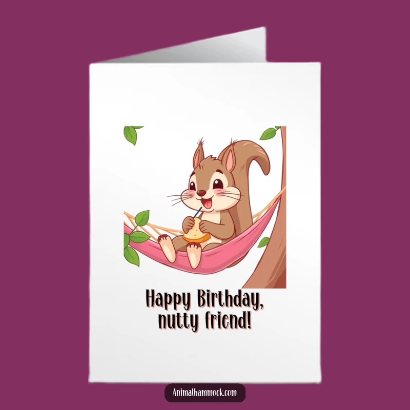 Free Printable Squirrel Birthday Card: Funny Hammock Snack Downloadable Gift