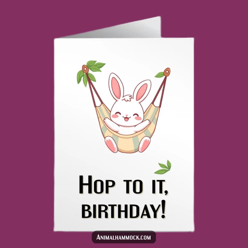 Free Printable Birthday Card: Cheerful Bunny Hammock Bounce, Perfect Funny Downloadable Gift