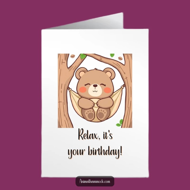 Free Printable Funny Bear Birthday Card: Relaxing Hammock Bear, Perfect for Chill Wishes