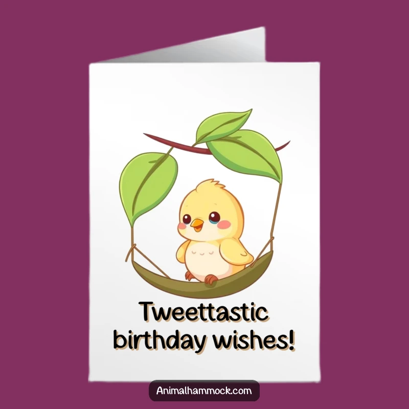Free Printable Bird Birthday Card: Leaf Hammock Swinging Happy Funny Downloadable Gift