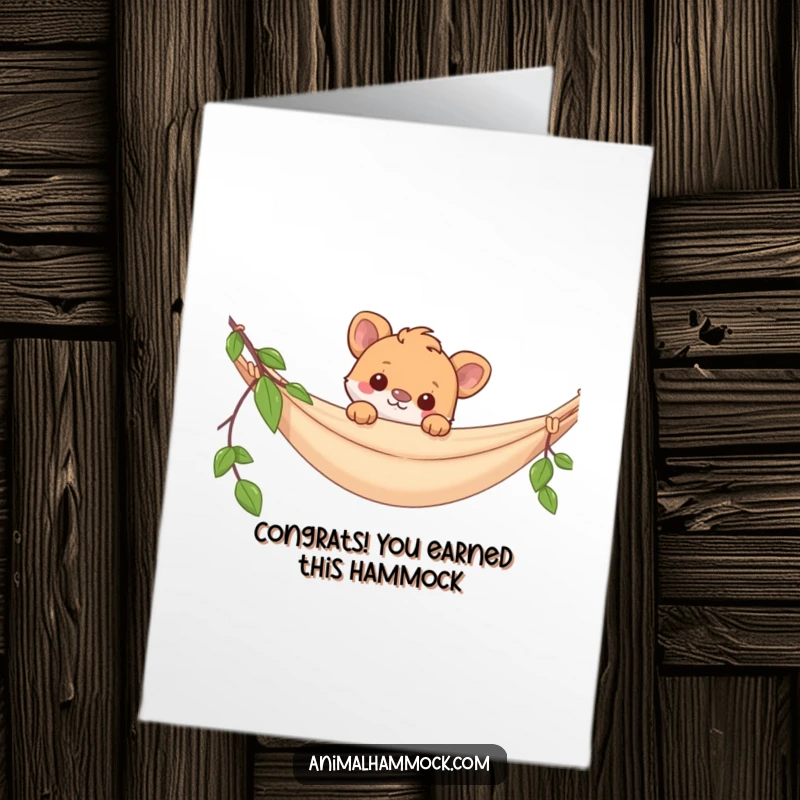 Funny Free Printable Congratulations Card: A playful animal peeks over a hammock to celebrate your success with a grin.