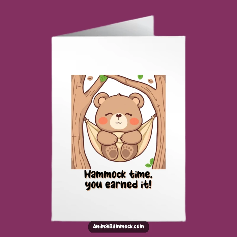 Free Printable Congrats Card: Hammock Bear Relaxation, Celebrating Achievements with Calm