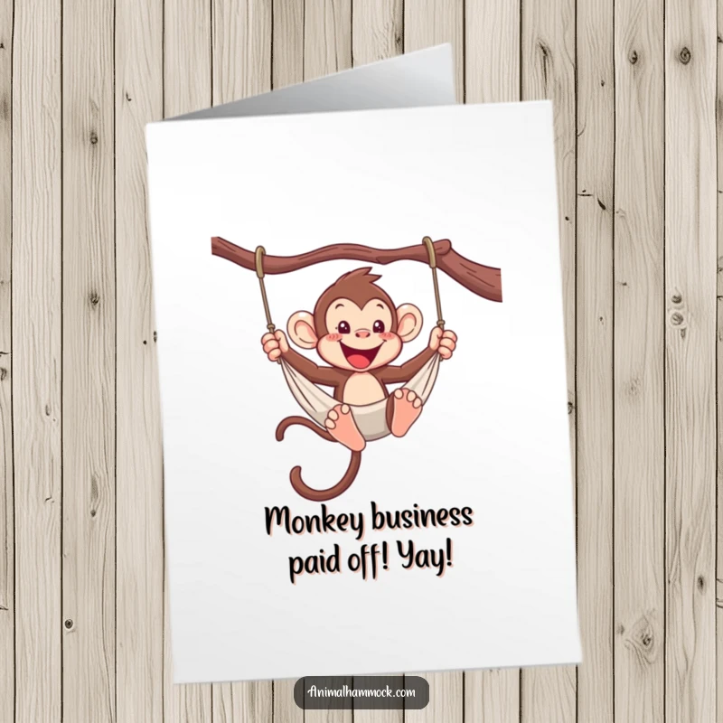 Funny Free Printable Congrats Card: Energetic monkey swinging from a hammock, embodying pure, unadulterated celebration.
