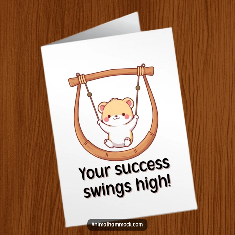 Funny Free Printable Congratulations Card: Small animal relaxing in a hammock, celebrating an achievement with pure joy.