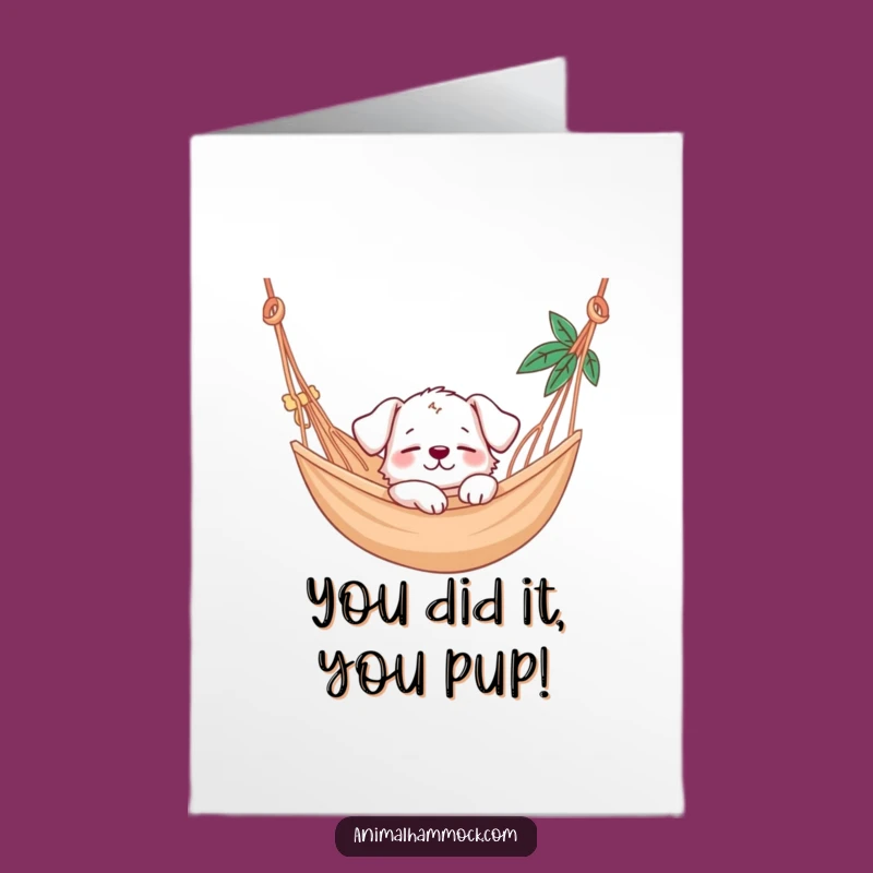 Free Printable Puppy Hammock Congrats Card: Humorous Downloadable Gift for Any Win