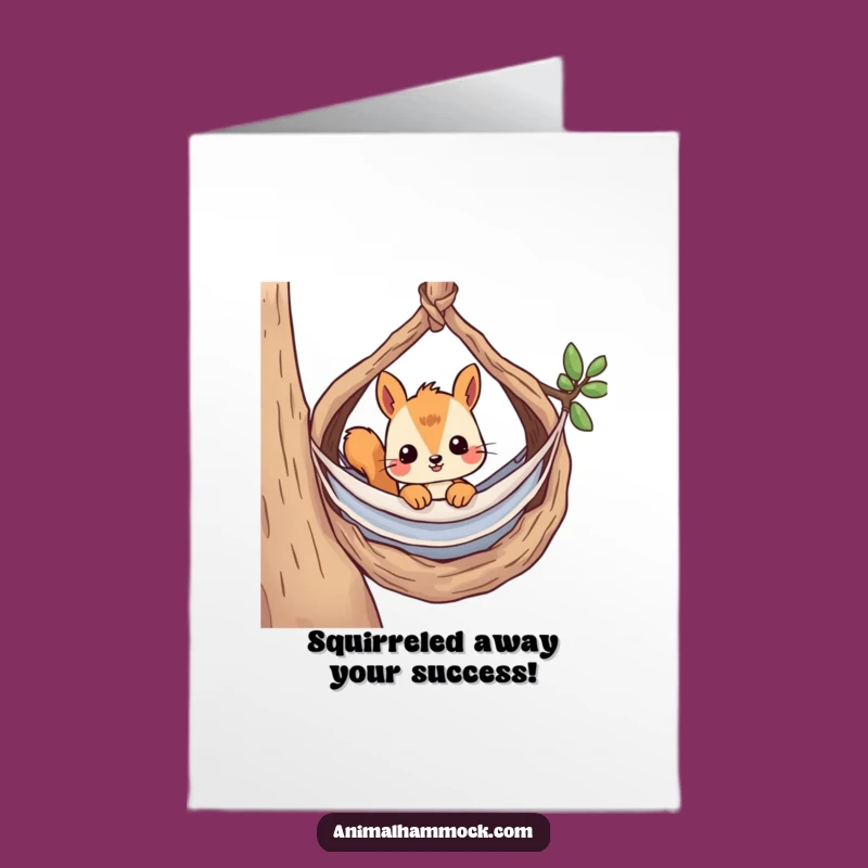Free Printable Squirrel Congrats Card: Cozy Nest Hammock Curious Funny Downloadable Gift
