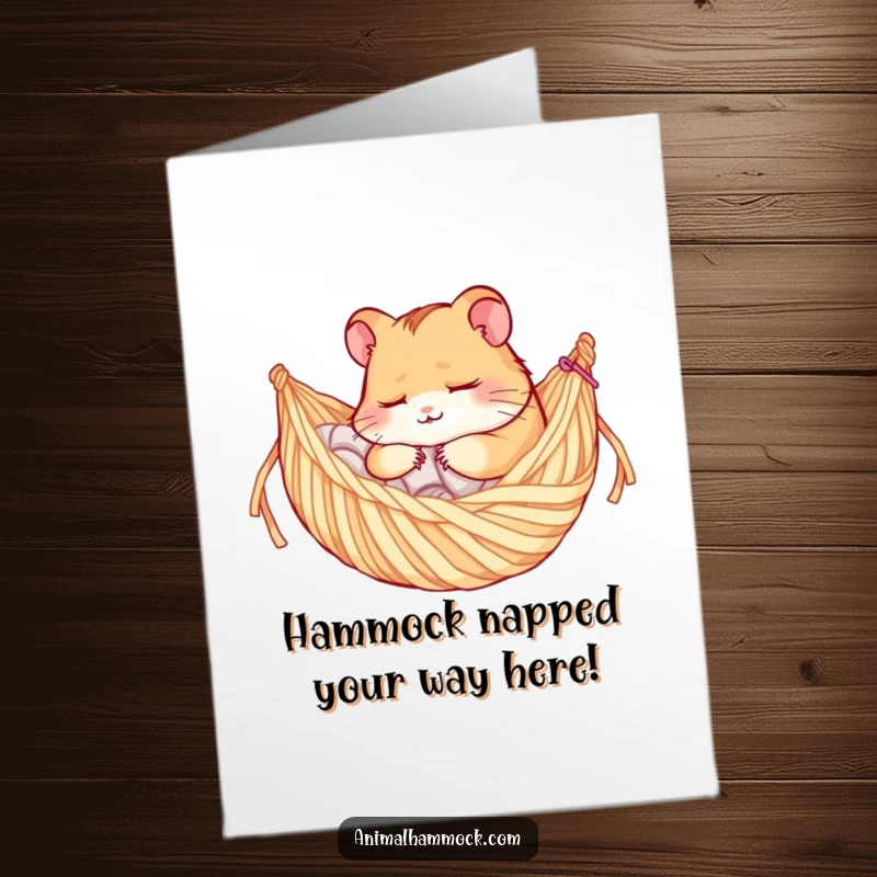 Funny Free Printable Congratulations Card with a sleepy hamster enjoying a yarn hammock, celebrating achievements with humor.