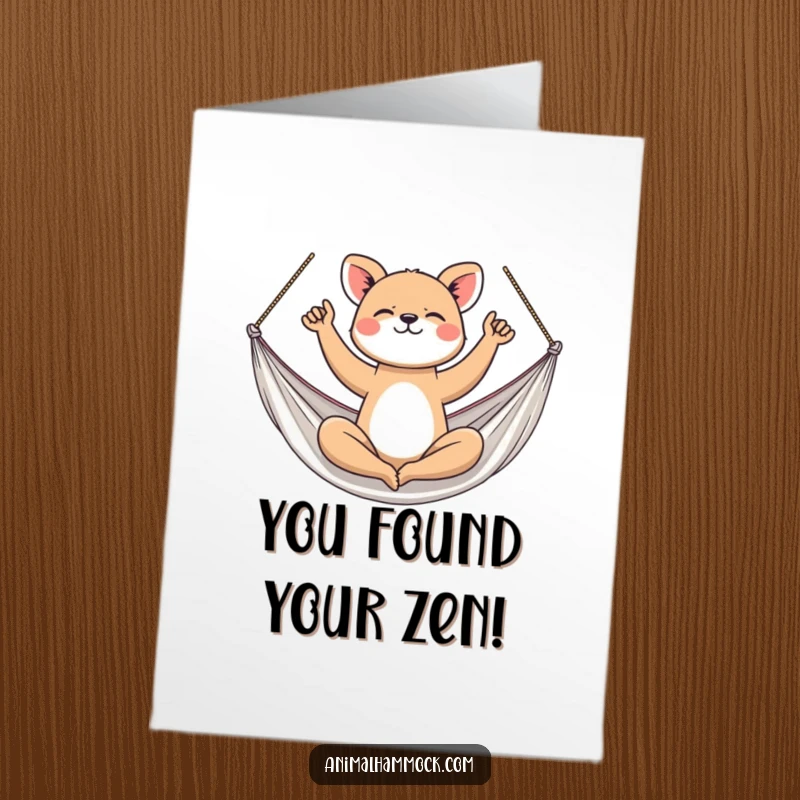 Funny Free Printable Congratulations Card: Athletic animal striking a yoga pose in a hammock, celebrating flexibility.