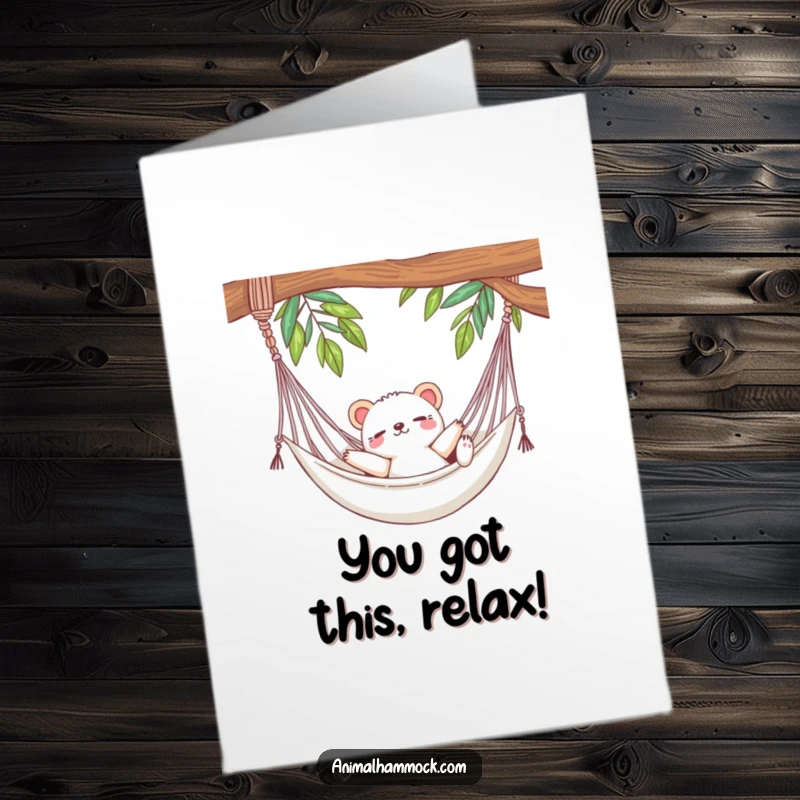 Funny Free Printable Congrats Card: A cute animal stretching luxuriously while suspended in a softly swaying hammock.