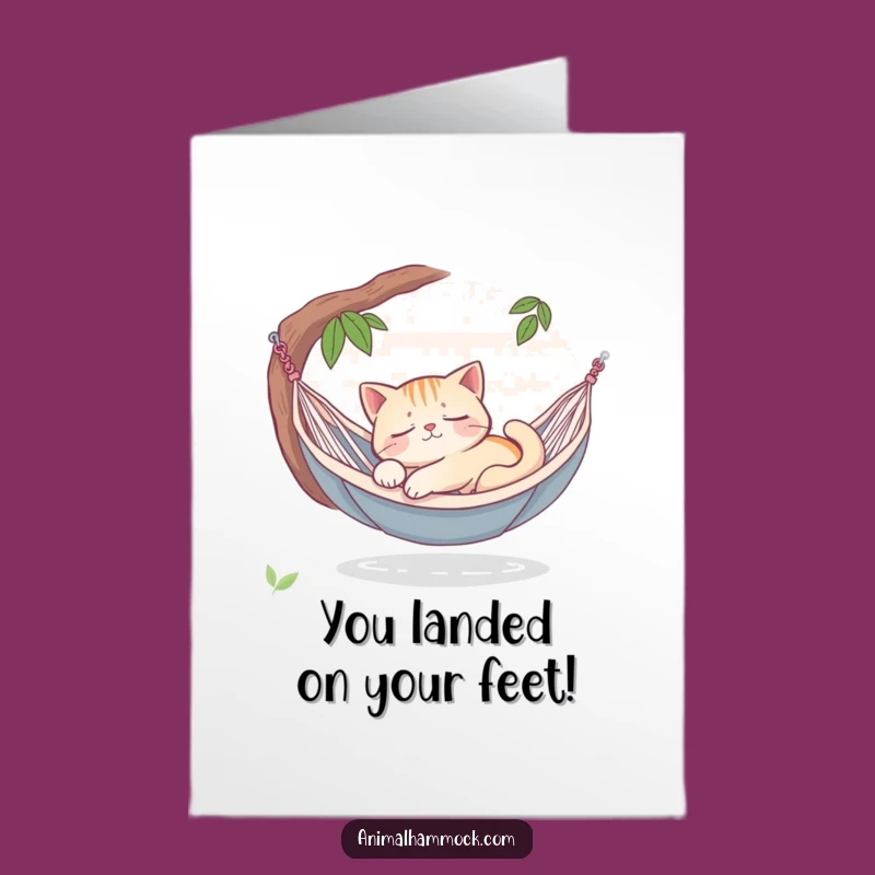 Free Printable Sleepy Cat Congrats Card: Hammock Dream Relaxation Downloadable Gift