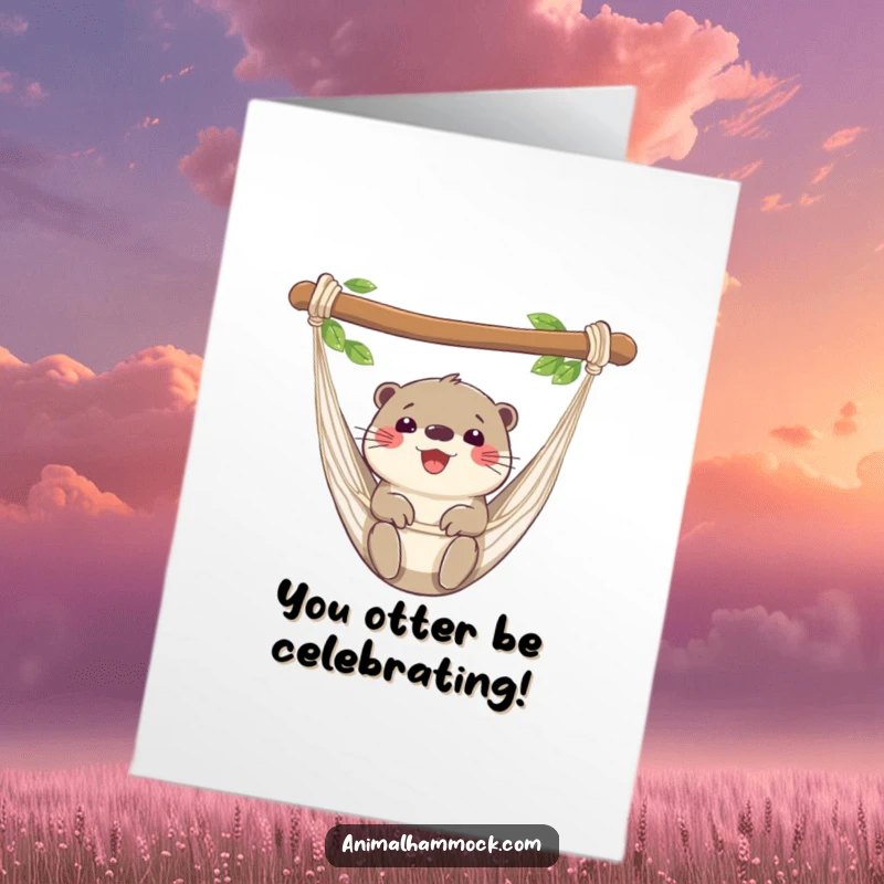Funny Free Printable Congratulations Card: A joyful otter swaying in a hammock, celebrating success with a giggle.