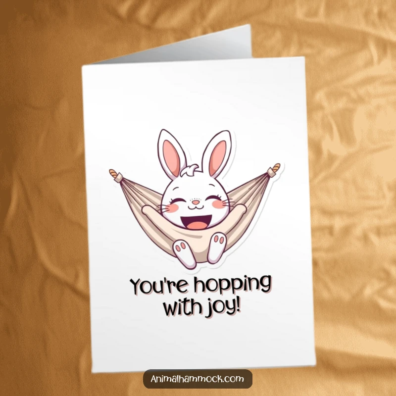 Funny Free Printable Congratulations Card: A happy bunny lounging in a hammock with a broad smile, celebrating good news.