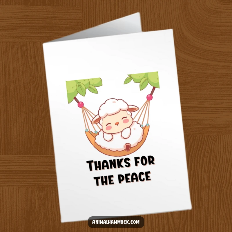 Funny Free Printable Thank You Card featuring a contented sheep resting in a hammock, perfect for expressing peaceful thanks.