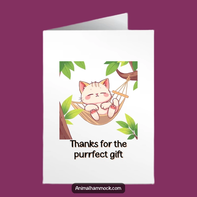 Free Printable Thank You Card: Euphoric Cat Hammock Scene, Whimsical Downloadable Gift