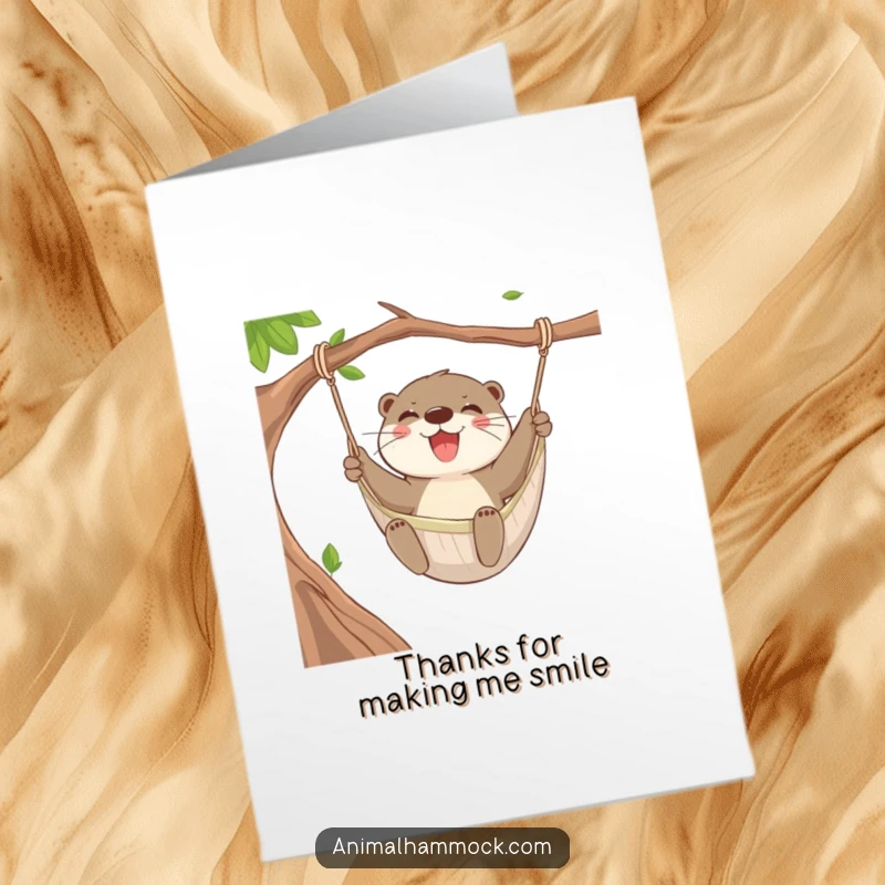 Funny Free Printable Thank You Card: An enthusiastic otter swinging joyfully in a hammock, conveying lively thanks.