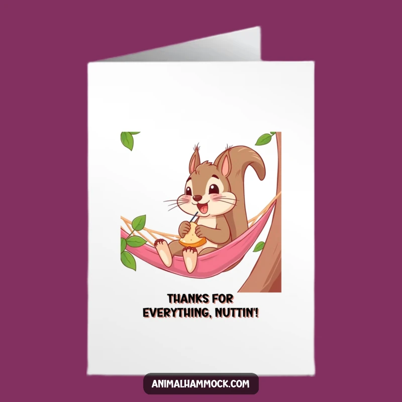 Free Printable Thank You Squirrel Card: Humorous Hammock Snack Gift