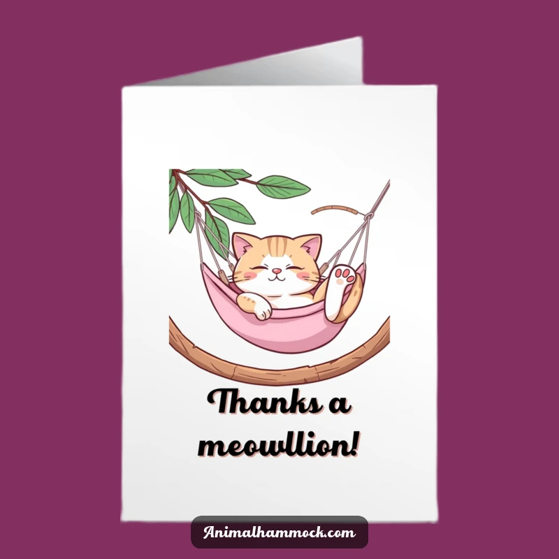 Free Printable Thank You Cat Card: Humorous Hammock Feline Downloadable Gift